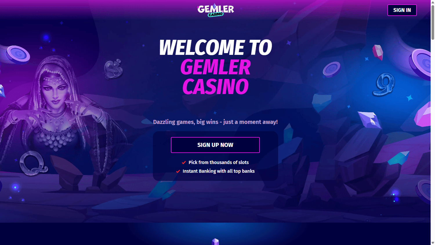 Gemler Casino startsida och välkomstbonuserbjudanden
