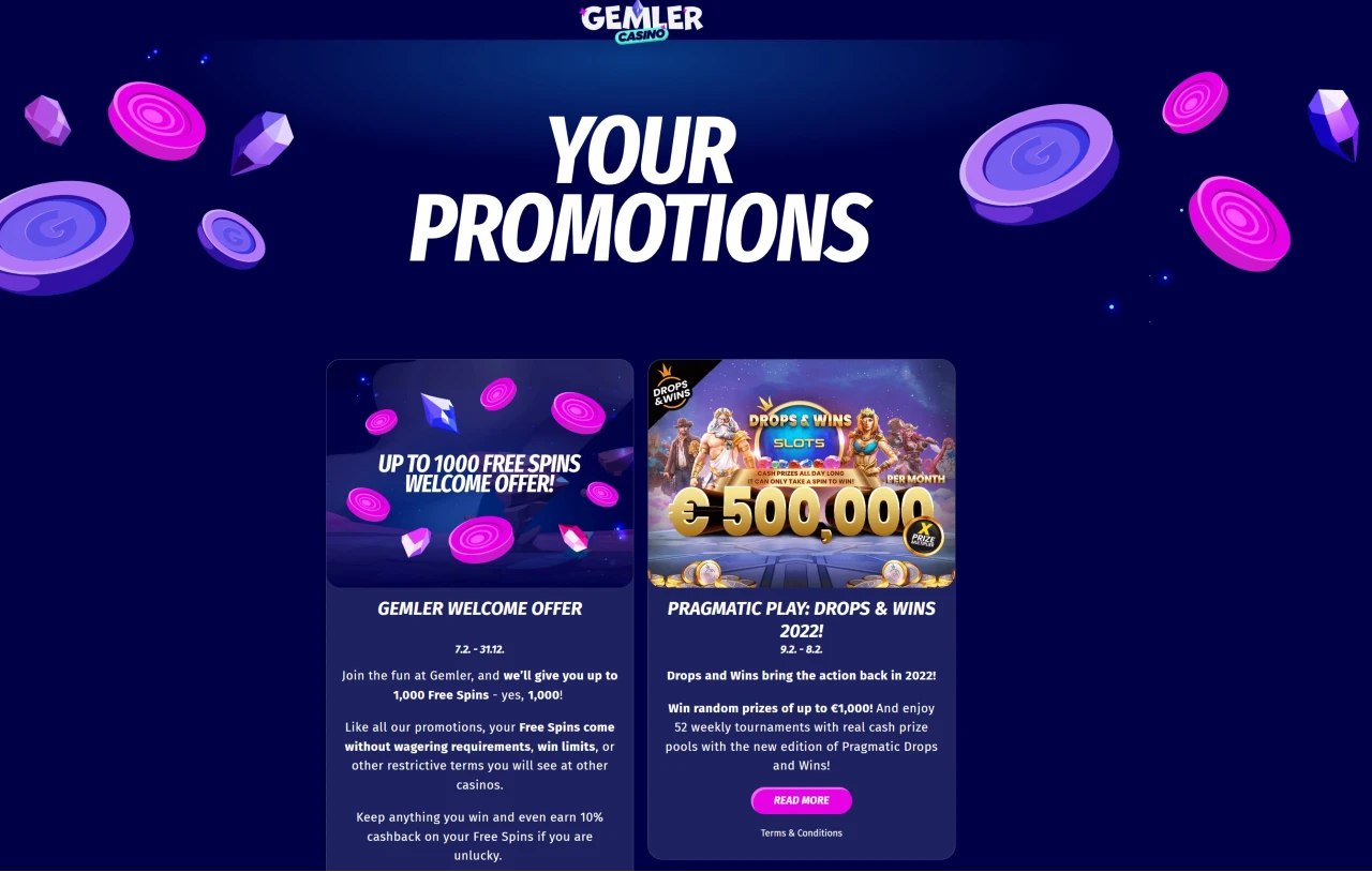 Gemler Casino bonuscenter och kampanjer
